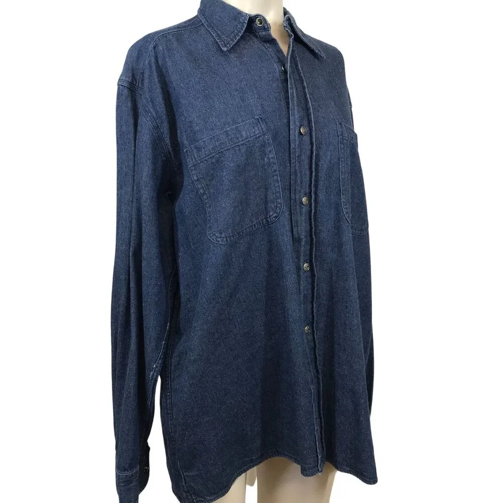 ESPRIT - WOMEN'S LARGE - BLUE DENIM LONG SLEEVE TOP CHORE SHIRT VINTAGE Y2K - Picture 1 of 8